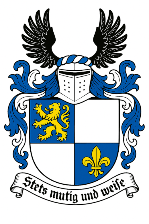 Familienwappen Lenhardt – farbige Darstellung mit Helm und Helmzier