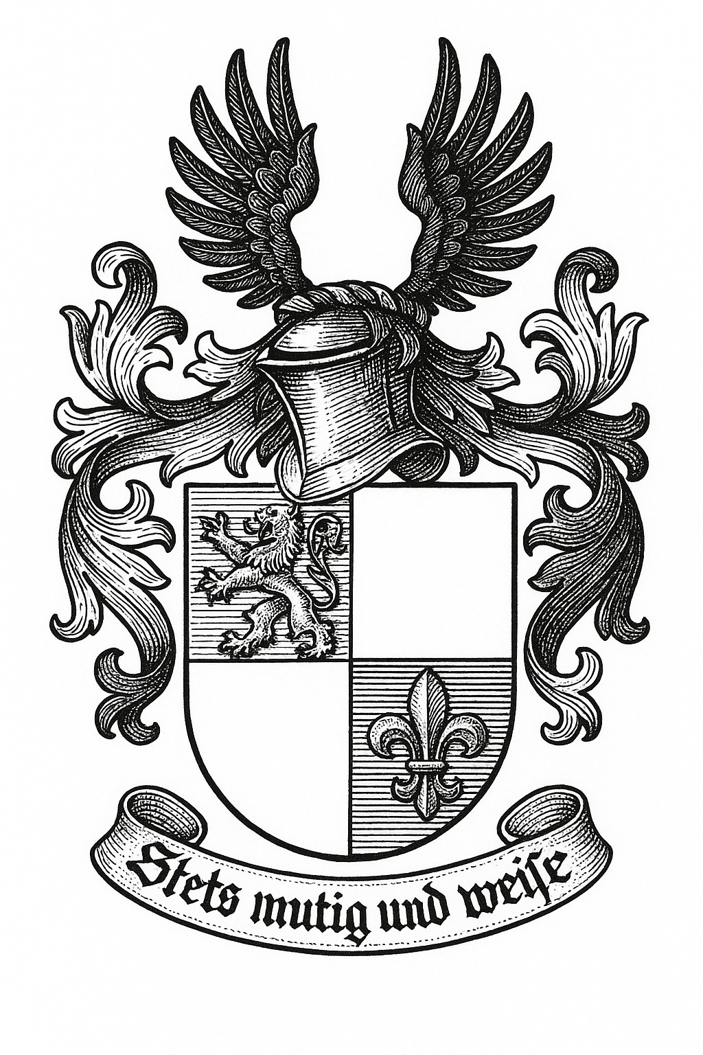 Familienwappen Lenhardt – schwarz‑weiße Schraffur nach heraldischer Konvention