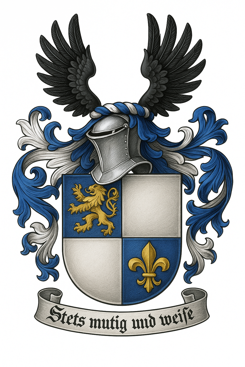 Familienwappen Lenhardt – farbige Darstellung mit Helm und Helmzier
